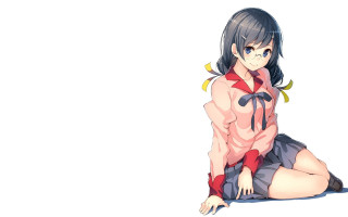 Woman red shirt skirt sitting - a red shirt free wallpaper