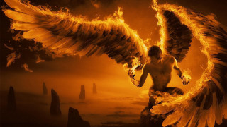 Man bird body flames rocks - bastien l. deharme free wallpaper