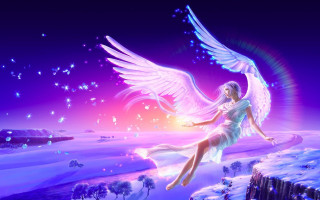 Woman flying angel wings snowy 2 - a white angel free wallpaper