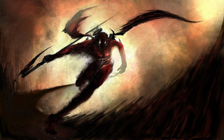Demon long hair wings flying - a painting of a demon free wallpaper