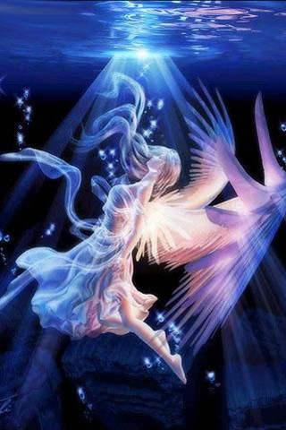 Woman floating water bird flying - a painting of a woman free wallpaper