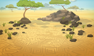 Cartoon desert rocks trees maze - the ground in the foreground free wallpaper