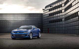 Blue chevrolet camaro building cloud - digital free wallpaper for desktop