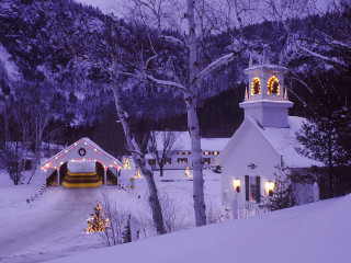 White church bell tower snow 2 - christmas free wallpaper