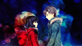 Anime couple characters blue red - background free wallpaper for desktop