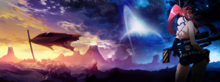 Woman painting sky rocket ship - a painting of a sky free wallpaper