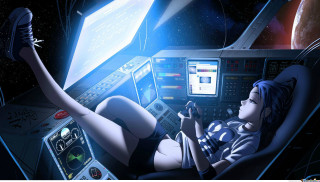 Spacewoman laptop aurora moon earth - a space station free wallpaper