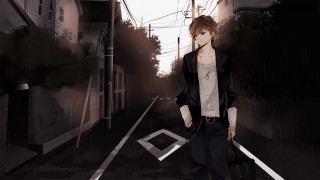 Man street rain umbrella black - gothic free wallpaper for desktop