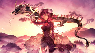 Woman dragon back fantasy scene - dragon art free wallpaper