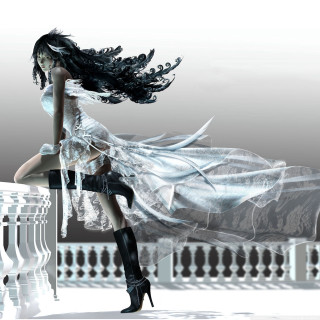 Woman white dress high heels - a balcony free wallpaper