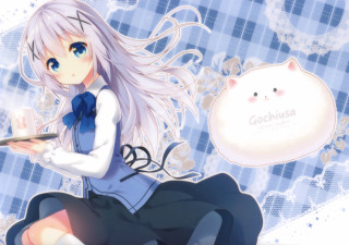 Girl cat blue rococo anime - a white cat free wallpaper