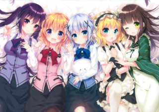 Anime girls bed teddy bear - a bed together free wallpaper