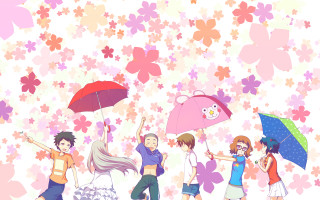 People umbrellas flowers bear background - baiōken eishun free wallpaper for desktop
