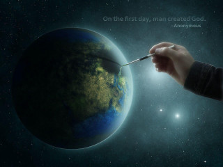 Hand holding pen planet stars - god free wallpaper