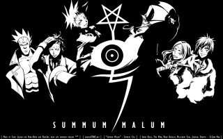 Anime characters black background white - white lettering free wallpaper