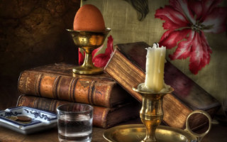Candle book glass water stilllife - a candle free wallpaper