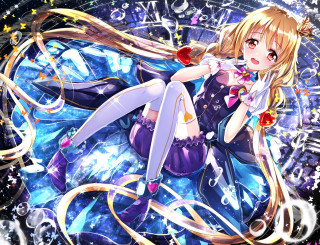 Girl long hair sitting clock - star and swirls free wallpaper