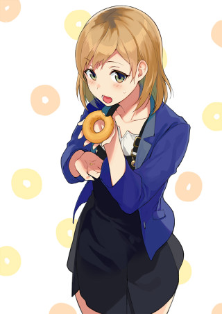 Woman holding donut blue jacket - free happy birthday wallpaper