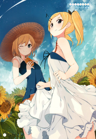 Anime girls sunflowers blue sky - a field of sunflowers free wallpaper