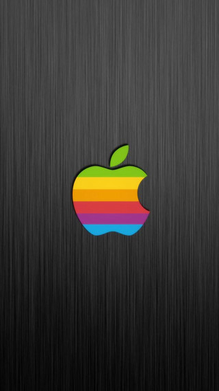 Apple logo black background rainbow 3 - a green leaf free wallpaper