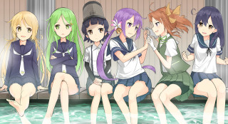 Anime girls sitting room water - sots art free wallpaper