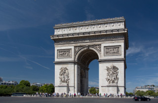 Large white monument people car - a car free wallpaper
