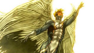 Man large angel body wings - a white background free wallpaper