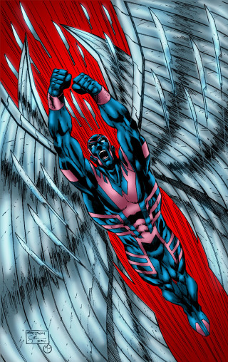 Man red black suit wings - suit free wallpaper