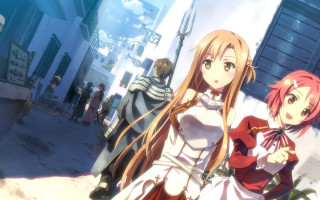 Anime girls street man background - a man in the background and a woman in the foreground free wallpaper
