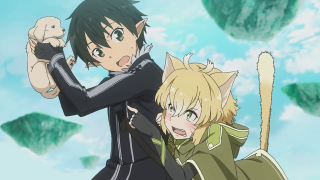 Anime characters pose blue sky - a picture together in front free wallpaper
