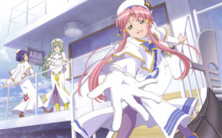 Anime girls boat building sailor - back free wallpaper