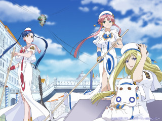 Anime girls street corner dog 3 - a dog in front free wallpaper