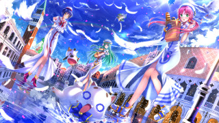 Anime girls city sky background - egyptian art free wallpaper
