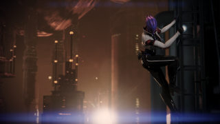 Eve ryder futuristic cityscape purple - her free wallpaper