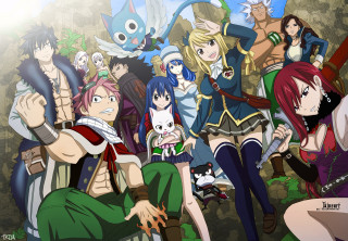 Anime characters forest trees rocks - a sun free wallpaper