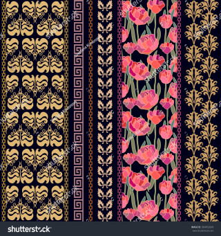 Floral pattern pink flowers black - maximalism free wallpaper