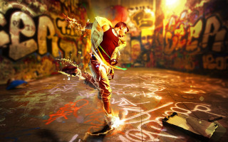 Man red shirt yellow pants - a yellow umbrella free wallpaper