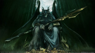 Demon sitting chair knife hand - dark fantasy art free wallpaper