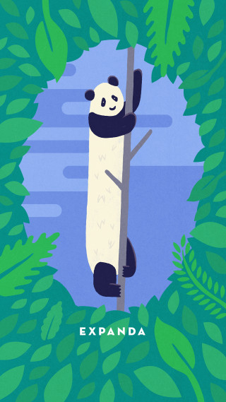 Panda bear hanging tree branch - storybook illustration free wallpaper