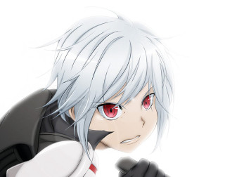 White haired man red eyed - his shoulder free wallpaper