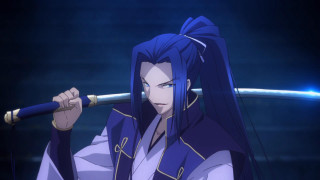 Woman blue hair sword serious - blue hair holding free wallpaper