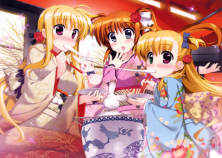 Anime girls eating food red - red wall free wallpaper
