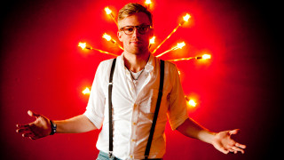Man glasses suspenders red background - a red background free wallpaper for desktop
