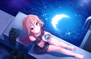Girl sitting ledge bottle moon - a ledge free wallpaper