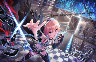 Girl sword checkered floor chain - a sword in a room free wallpaper