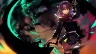 Anime girl sword green background - a green background behind her free wallpaper