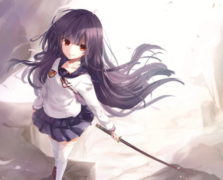 Girl long hair sword white - long hair holding free wallpaper