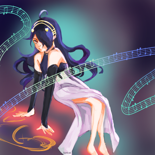 Longhair white dress guitar music - a guitar free wallpaper