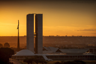 Large building flag sunset city - christo free wallpaper