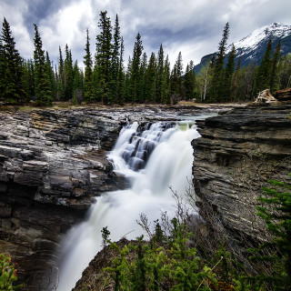 Waterfall forest cloudy sky nature - free landscape wallpaper